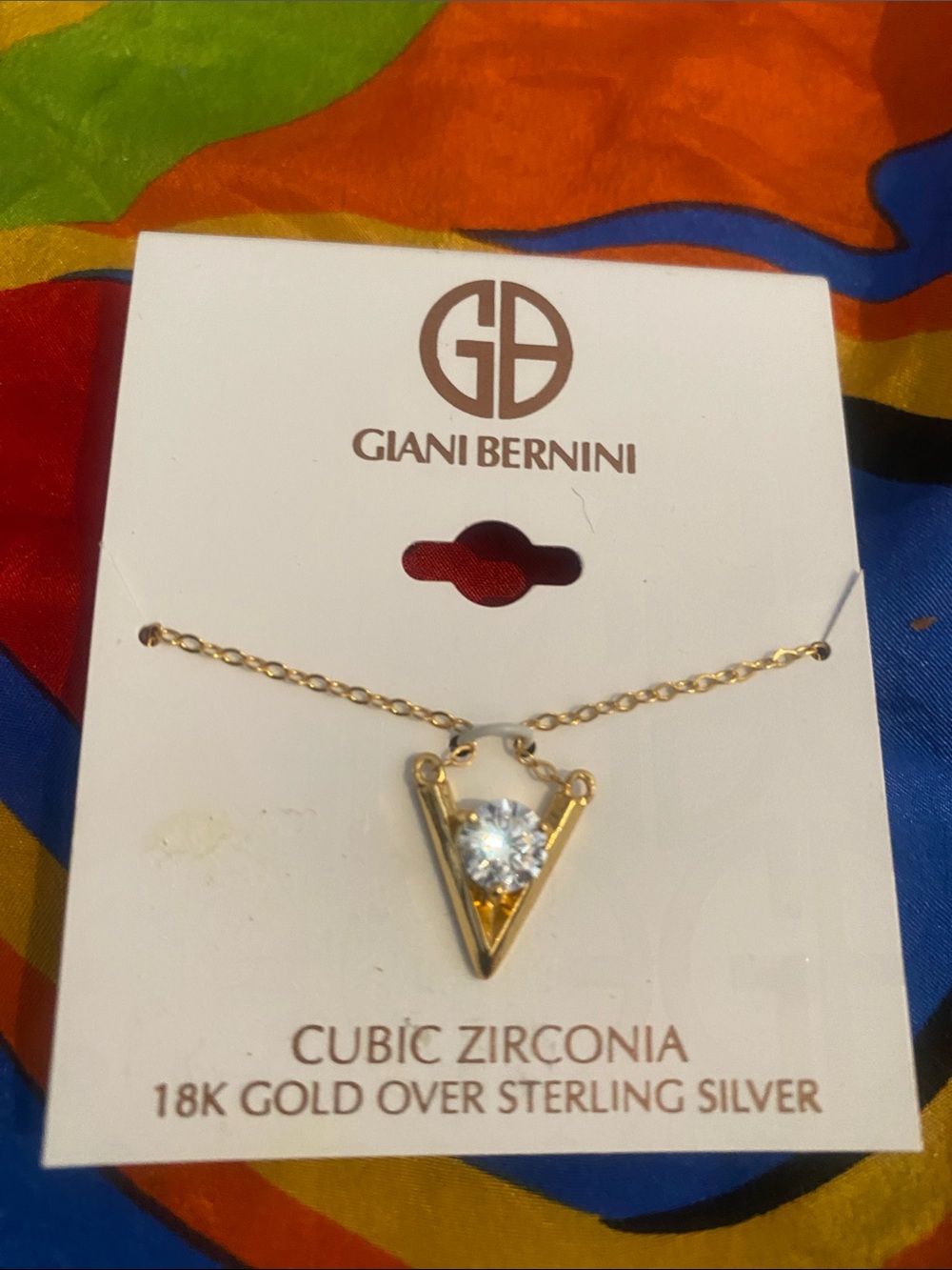 Giani Bernini Gold V-Pendant Necklace with Clear Stone
